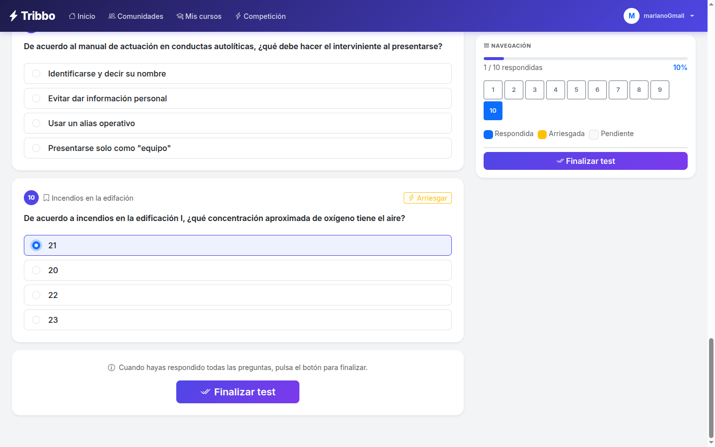 Tests adaptativos de Tribbo